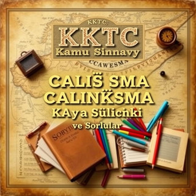 An e-book cover for 'KKTC Kamu Sınavı Çalışma Kaynakları ve Soruları' featuring a retro design