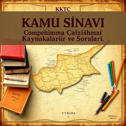 An e-book cover for 'KKTC Kamu Sınavı Çalışma Kaynakları ve Soruları' featuring a retro design