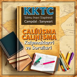 An e-book cover for 'KKTC Kamu Sınavı Çalışma Kaynakları ve Soruları' featuring a retro design