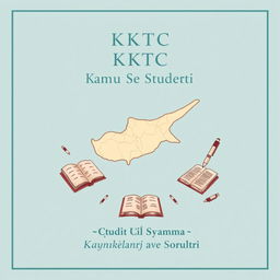 A book cover for 'KKTC Kamu Sınavı Çalışma Kaynakları ve Soruları' featuring a retro design with a minimalistic approach