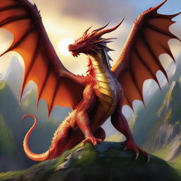 A legendary dragon, remembered in tales and songs, its powerful wings spread wide, its fiery eyes filled with age-old wisdom, a symbol of might, majesty and mystery