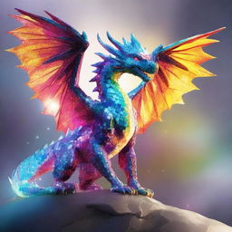 An awe-inspiring dragon, made entirely of brilliant, multifaceted diamonds, soaring through the sky with a dazzling trail of vibrant prisms of light