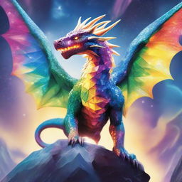 An awe-inspiring dragon, made entirely of brilliant, multifaceted diamonds, soaring through the sky with a dazzling trail of vibrant prisms of light