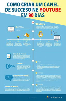 A visually appealing infographic explaining 'Como Criar um Canal de Sucesso no YouTube em 90 Dias'