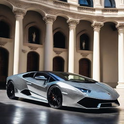 A spectacular Lamborghini sculpted entirely from shimmering diamonds, its bodywork catching and refracting the light, an epitome of luxury and speed