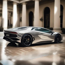 A spectacular Lamborghini sculpted entirely from shimmering diamonds, its bodywork catching and refracting the light, an epitome of luxury and speed