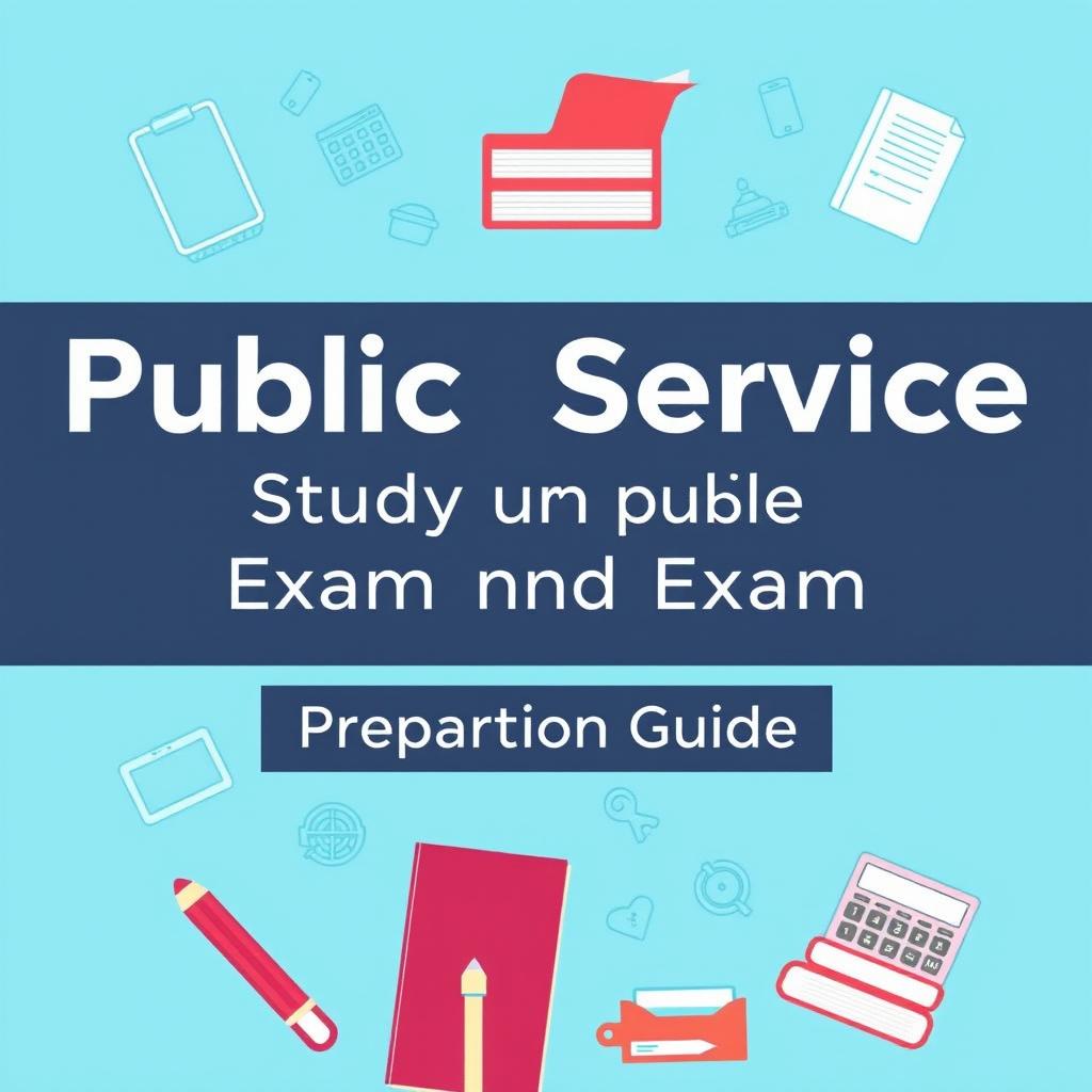 A book cover for 'Public Service Study and Exam Preparation Guide' featuring a sleek design