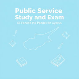 A book cover for 'Public Service Study and Exam Preparation Guide' featuring an outlined and artistic representation of the map of Cyprus as a central design element