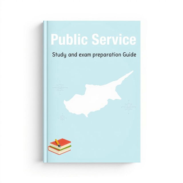 A professional book cover for 'Public Service Study and Exam Preparation Guide' featuring a prominent and artistic map of Cyprus as the centerpiece