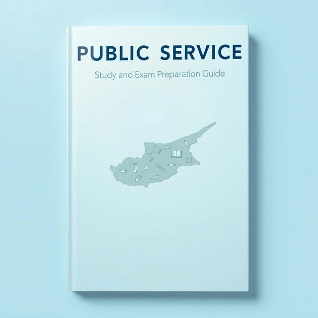 A book cover designed for 'Public Service Study and Exam Preparation Guide', showcasing a detailed and artistic map of Cyprus as the main visual element