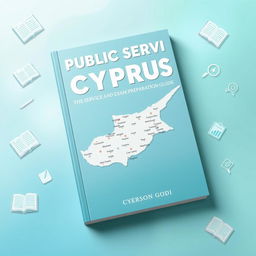A striking book cover for 'Public Service Study and Exam Preparation Guide' that prominently features a detailed map of Cyprus as the main graphic element