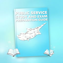 A striking book cover for 'Public Service Study and Exam Preparation Guide' that prominently features a detailed map of Cyprus as the main graphic element