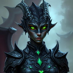 A female black dragonborn from Dungeons & Dragons 5