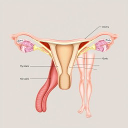 A detailed and scientific illustration of the human female anatomy focusing on the clitoris, highlighting its structure and surrounding tissues