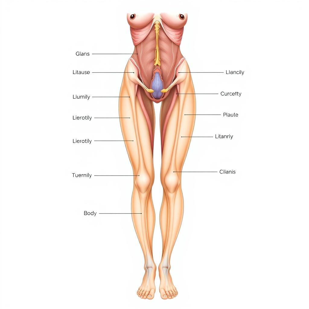 A detailed and scientific illustration of the human female anatomy focusing on the clitoris, highlighting its structure and surrounding tissues