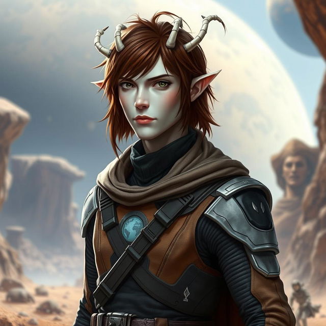 A male Balosar character from the Star Wars universe with brown hair and pale skin, featuring unique skin antennas on his head