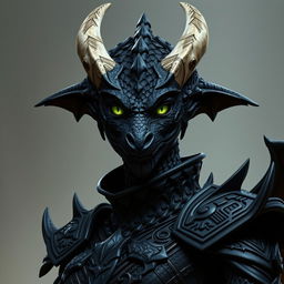 A female black dragonborn character from Dungeons & Dragons 5