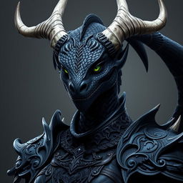 A female black dragonborn character from Dungeons & Dragons 5