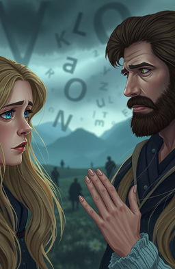 A scene depicting a poignant moment between a girl with blonde hair and blue eyes, expressing deep sadness