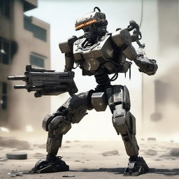 A small battle robot from Call of Duty, fully equipped with advanced weaponry, and ready for a intense skirmish.