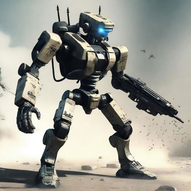 A small battle robot from Call of Duty, fully equipped with advanced weaponry, and ready for a intense skirmish.