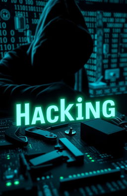 An eBook cover design titled 'Hacking Tools' featuring an aesthetic of a dark and mysterious ambiance