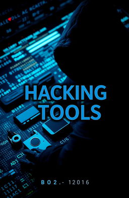 An eBook cover design titled 'Hacking Tools' featuring an aesthetic of a dark and mysterious ambiance