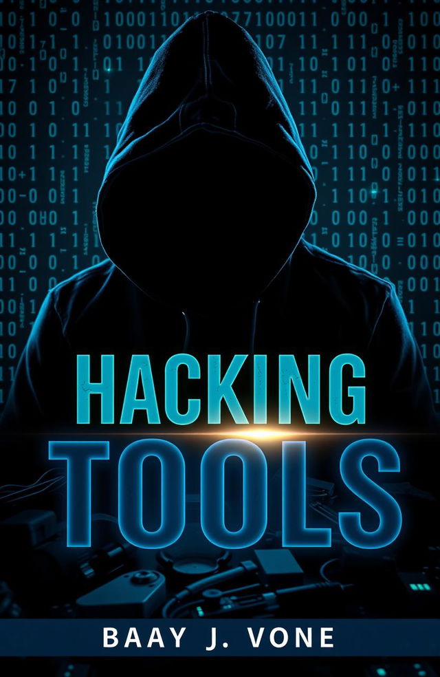 An eBook cover design titled 'Hacking Tools' featuring an aesthetic of a dark and mysterious ambiance