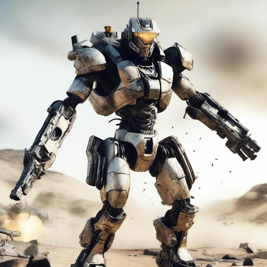 A robotic warrior from Call of Duty, armed with advanced weaponry and encased in futuristic armor, prepared for the heat of battle