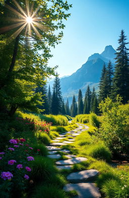 An inspirational scene depicting a path of life, symbolizing hope and perseverance