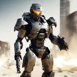 A robotic warrior from Call of Duty, armed with advanced weaponry and encased in futuristic armor, prepared for the heat of battle