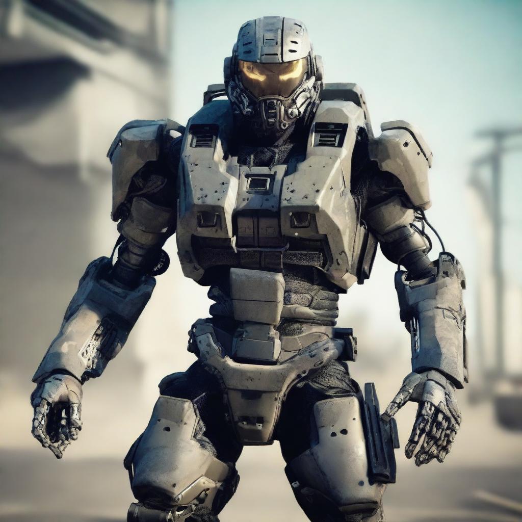 A battle-hardened robotic soldier from Call of Duty, armored with high-tech gear, locked and loaded with advanced weaponry, ready for the next mission