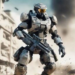 A battle-hardened robotic soldier from Call of Duty, armored with high-tech gear, locked and loaded with advanced weaponry, ready for the next mission