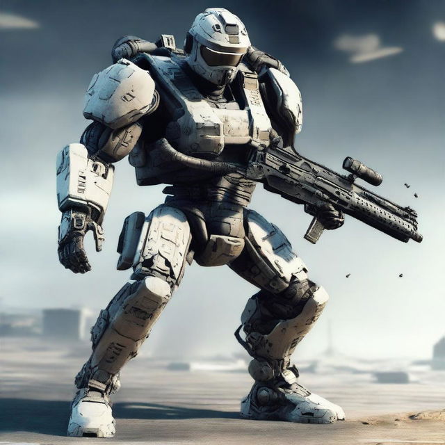 A battle-hardened robotic soldier from Call of Duty, armored with high-tech gear, locked and loaded with advanced weaponry, ready for the next mission