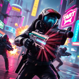 An action-packed, cinematic scene from a frag movie featuring an intense video game showdown