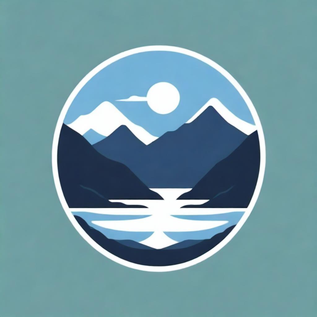 Generate a sleek, modern, and memorable emblem featuring a symbolic representation of a river, using a limited color palette of dark charcoal, blue, and white