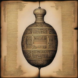 An ancient manuscript page, ornately bordered and filled with illuminated letters, presents the legendary Holy Hand Grenade of Antioch