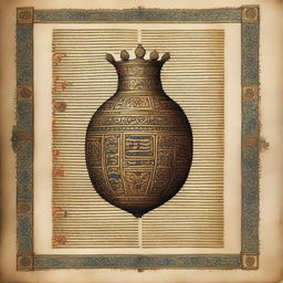 An ancient manuscript page, ornately bordered and filled with illuminated letters, presents the legendary Holy Hand Grenade of Antioch