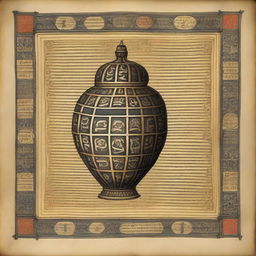 An ancient manuscript page, ornately bordered and filled with illuminated letters, presents the legendary Holy Hand Grenade of Antioch