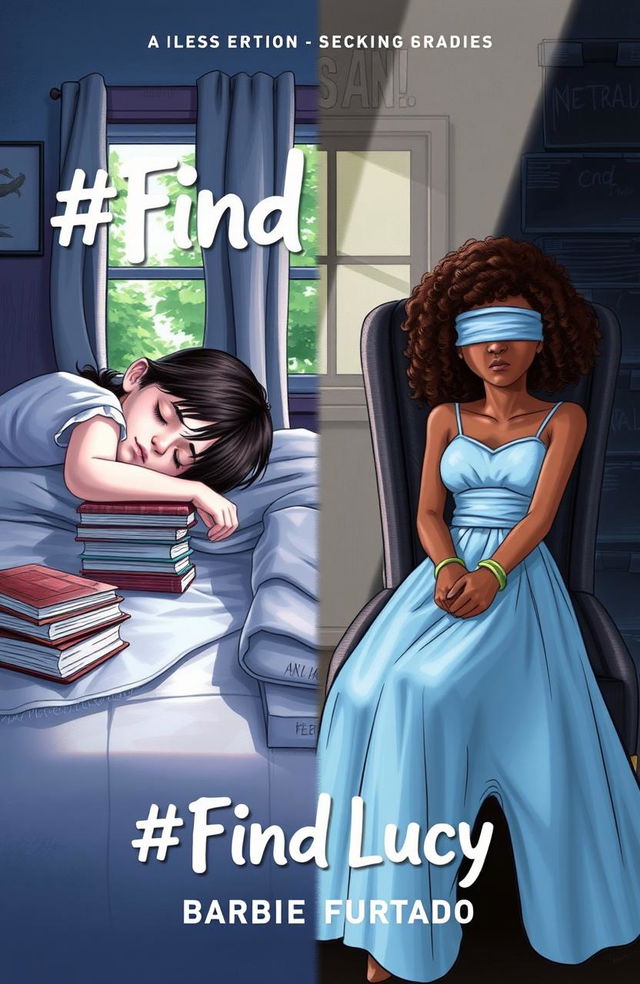 A professionally drawn cover illustration for a book titled #FindLucy by Barbie Furtado