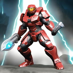 A formidable Spartan from the Halo franchise, donned in iconic Mjolnir armor, his energy sword at the ready, prepared for any extraterrestrial threat