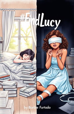 A professional drawing with fine trace art style depicting a cover split in two halves