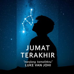 A5 size book cover featuring an abstract silhouette of a young man looking up towards a bright night sky