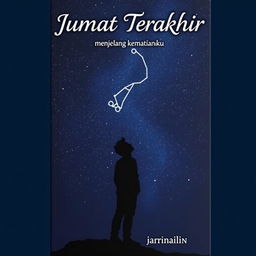 An A5 size book cover featuring an abstract silhouette of a young man standing and looking up at the dark night sky
