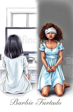 A professional drawing with fine trace style featuring two girls on a single cover