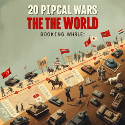 A compelling and informative illustration depicting the 20 pivotal wars that changed the world, featuring detailed representations for each major conflict like the Napoleonic Wars, World War II, and the Cold War