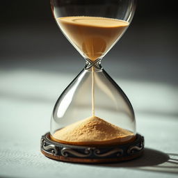 A close-up view of an hourglass with sand almost run out, symbolizing the remaining time in life