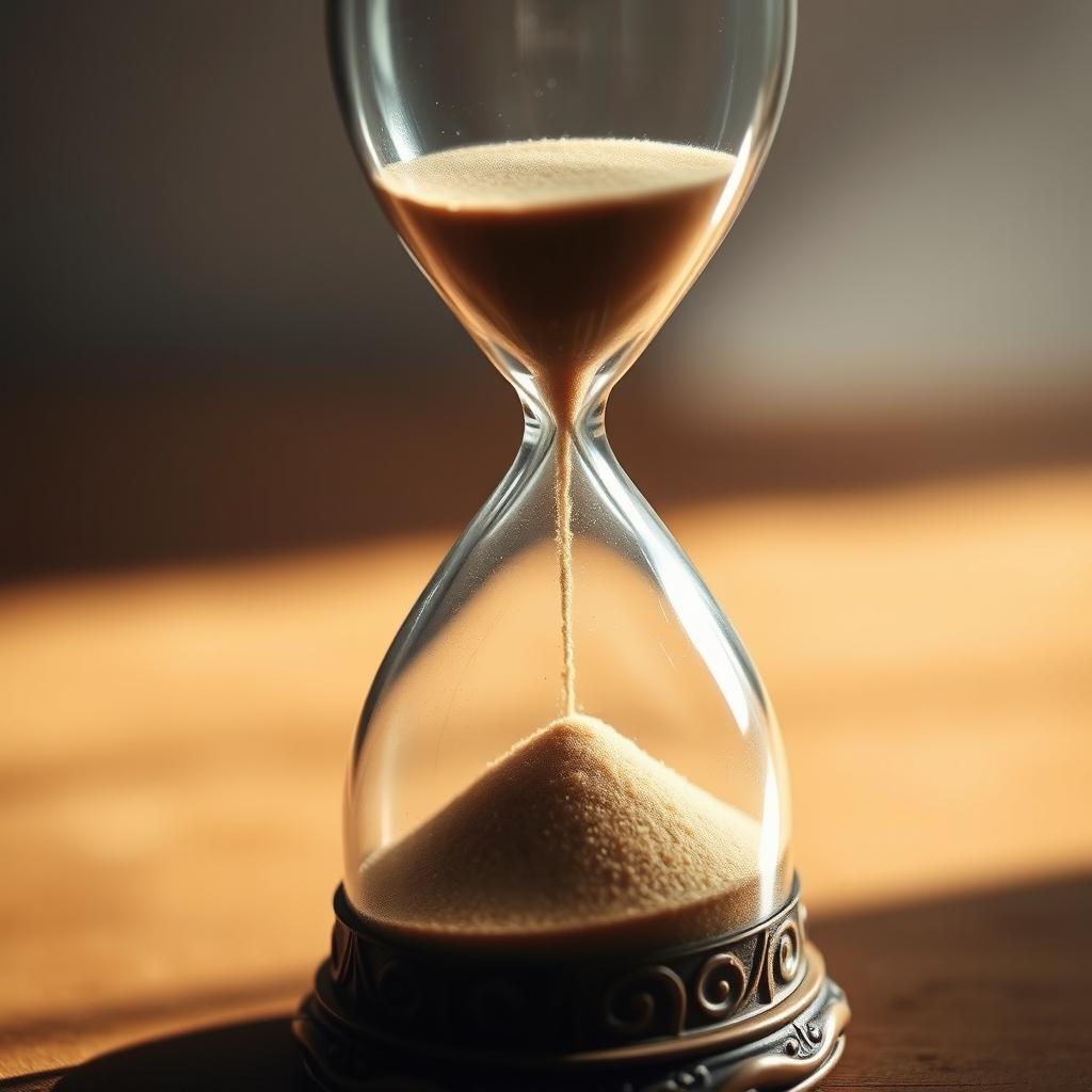 A close-up view of an hourglass with sand almost run out, symbolizing the remaining time in life