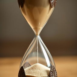 A close-up view of an hourglass with sand almost run out, symbolizing the remaining time in life