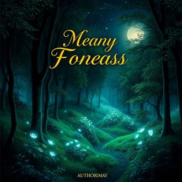 A stunning book cover design featuring a mystical forest scene illuminated by soft moonlight